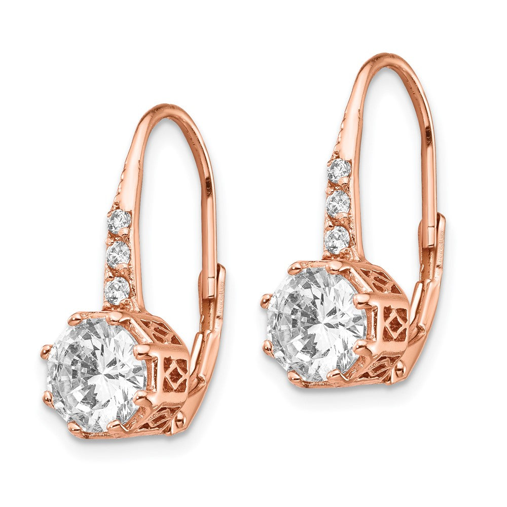 QCM766 Cheryl M Sterling Silver Rose Gold-plated Brilliant-cut CZ Leverback Dangle Earrings