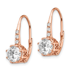 QCM766 Cheryl M Sterling Silver Rose Gold-plated Brilliant-cut CZ Leverback Dangle Earrings
