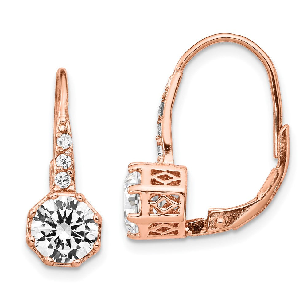 QCM766 Cheryl M Sterling Silver Rose Gold-plated Brilliant-cut CZ Leverback Dangle Earrings