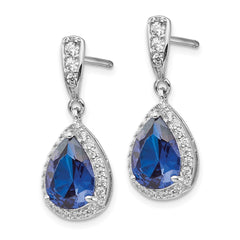QCM793 Cheryl M Sterling Silver Rhodium-plated Brilliant-cut Lab Created Dark Blue Spinel and Brilliant-cut White CZ Teardrop Post Dangle Earrings
