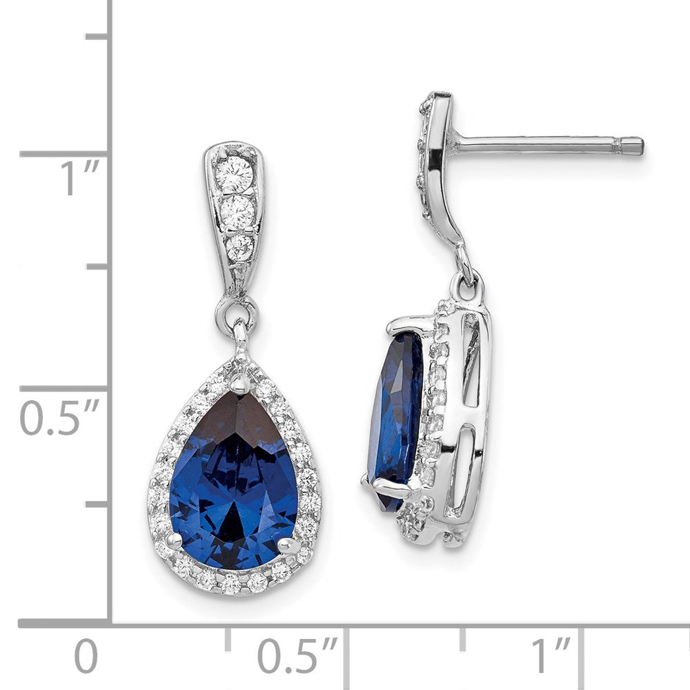 QCM793 Cheryl M Sterling Silver Rhodium-plated Brilliant-cut Lab Created Dark Blue Spinel and Brilliant-cut White CZ Teardrop Post Dangle Earrings