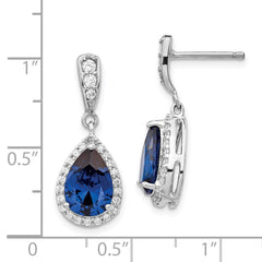 QCM793 Cheryl M Sterling Silver Rhodium-plated Brilliant-cut Lab Created Dark Blue Spinel and Brilliant-cut White CZ Teardrop Post Dangle Earrings