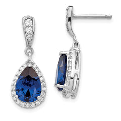 QCM793 Cheryl M Sterling Silver Rhodium-plated Brilliant-cut Lab Created Dark Blue Spinel and Brilliant-cut White CZ Teardrop Post Dangle Earrings