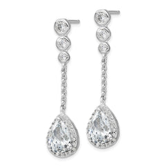 QCM842 Cheryl M Sterling Silver Rhodium-plated Brilliant-cut CZ Bezel & Teardrop Halo Post Dangle Earrings