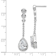 QCM842 Cheryl M Sterling Silver Rhodium-plated Brilliant-cut CZ Bezel & Teardrop Halo Post Dangle Earrings