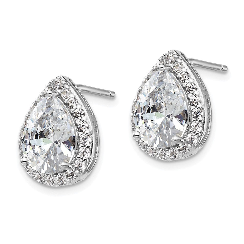 QCM849 Cheryl M Sterling Silver Rhodium-plated Brilliant-cut Teardrop CZ Halo Post Earrings
