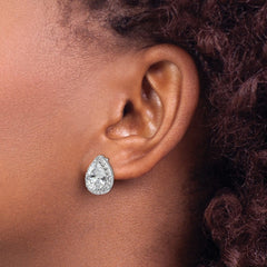 QCM849 Cheryl M Sterling Silver Rhodium-plated Brilliant-cut Teardrop CZ Halo Post Earrings