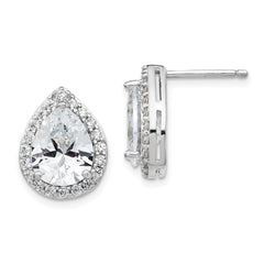QCM849 Cheryl M Sterling Silver Rhodium-plated Brilliant-cut Teardrop CZ Halo Post Earrings