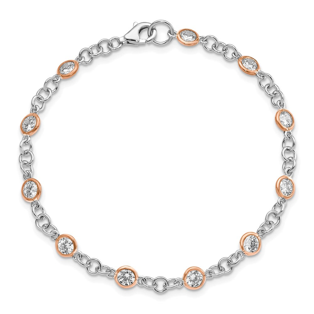 Cheryl M Sterling Silver Rhodium-plated and Rose Gold-plated Accent Brilliant-cut CZ Bezel 11 Station 7.25 Inch Bracelet QCM919-7.25