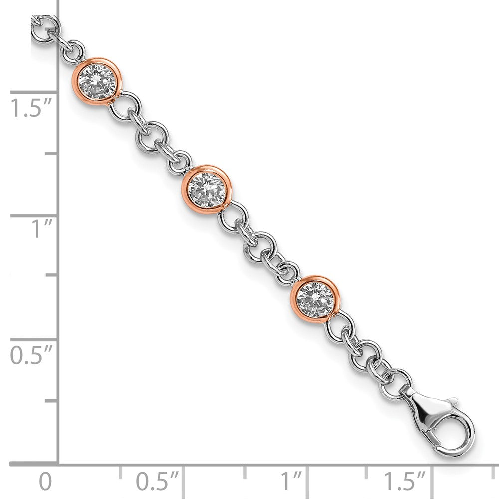 Cheryl M Sterling Silver Rhodium-plated and Rose Gold-plated Accent Brilliant-cut CZ Bezel 11 Station 7.25 Inch Bracelet QCM919-7.25