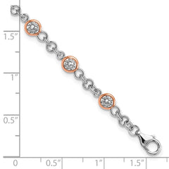 Cheryl M Sterling Silver Rhodium-plated and Rose Gold-plated Accent Brilliant-cut CZ Bezel 11 Station 7.25 Inch Bracelet QCM919-7.25