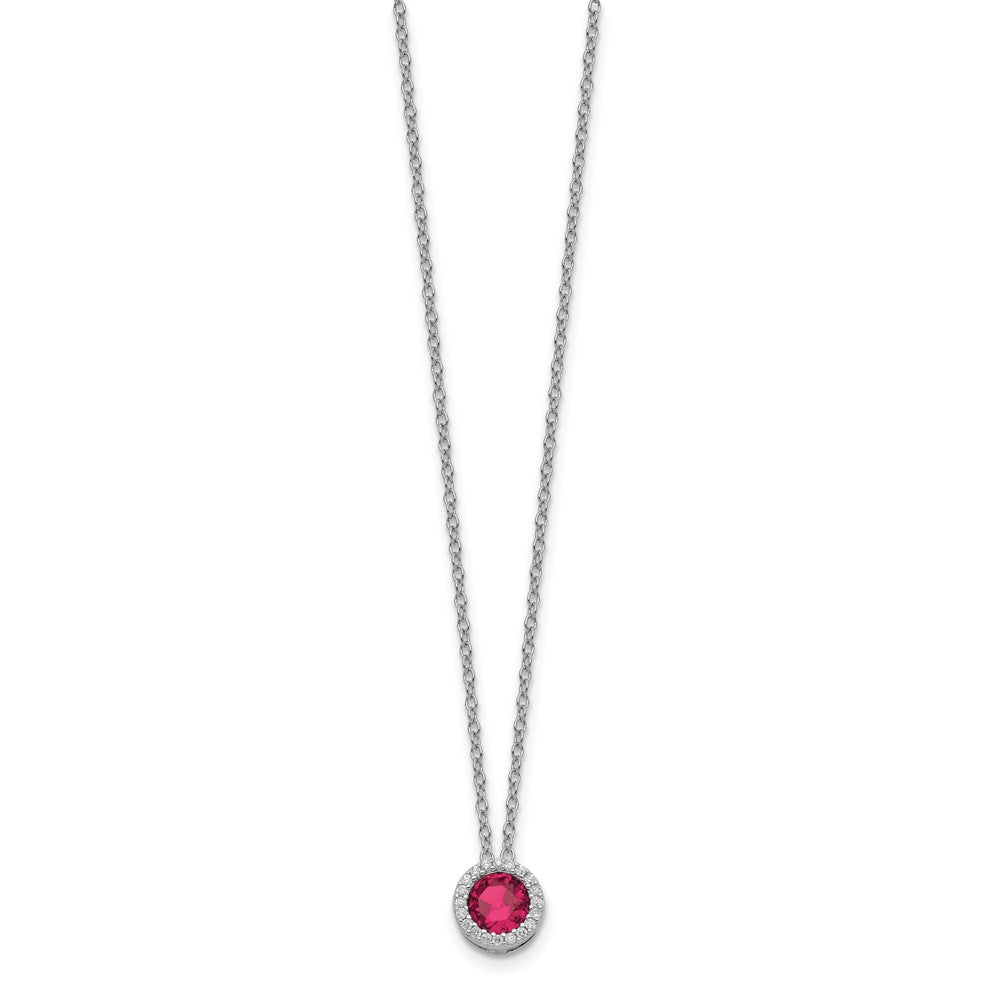 Cheryl M Sterling Silver Rhodium-plated Brilliant-cut Lab Created Ruby and Brilliant-cut White CZ Round Halo 18 Inch Necklace QCM933-18