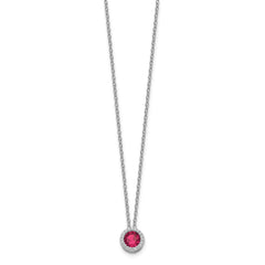 Cheryl M Sterling Silver Rhodium-plated Brilliant-cut Lab Created Ruby and Brilliant-cut White CZ Round Halo 18 Inch Necklace QCM933-18