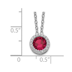 Cheryl M Sterling Silver Rhodium-plated Brilliant-cut Lab Created Ruby and Brilliant-cut White CZ Round Halo 18 Inch Necklace QCM933-18