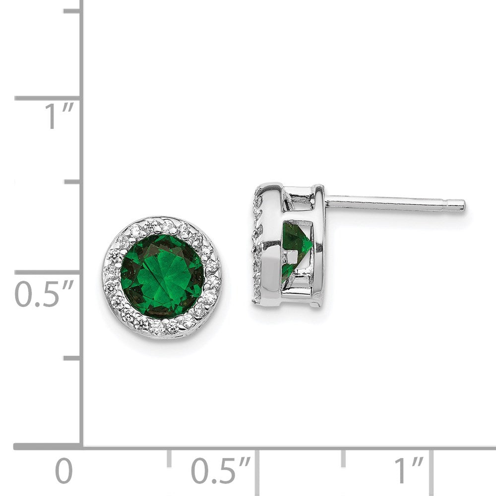 QCM959 Cheryl M Sterling Silver Rhodium-plated Brilliant-cut Green Glass and Brilliant-cut White CZ Halo Post Earrings