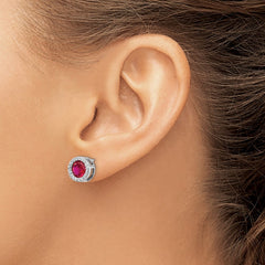QCM960 Cheryl M Sterling Silver Rhodium-plated Brilliant-cut Lab Created Ruby and Brilliant-cut White CZ Round Halo Post Earrings