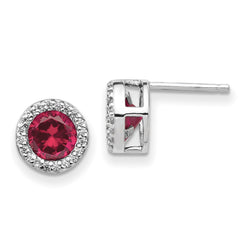 QCM960 Cheryl M Sterling Silver Rhodium-plated Brilliant-cut Lab Created Ruby and Brilliant-cut White CZ Round Halo Post Earrings