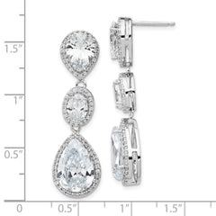 QCM969 Cheryl M Sterling Silver Rhodium-plated Brilliant-cut Three Teardrop CZ Halo Post Dangle Earrings