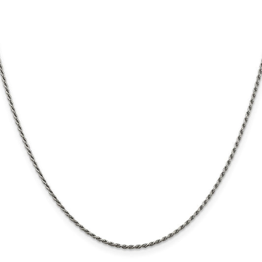 Sterling Silver Rhodium-plated 1.5mm Diamond-cut Rope ChainQDC020R
