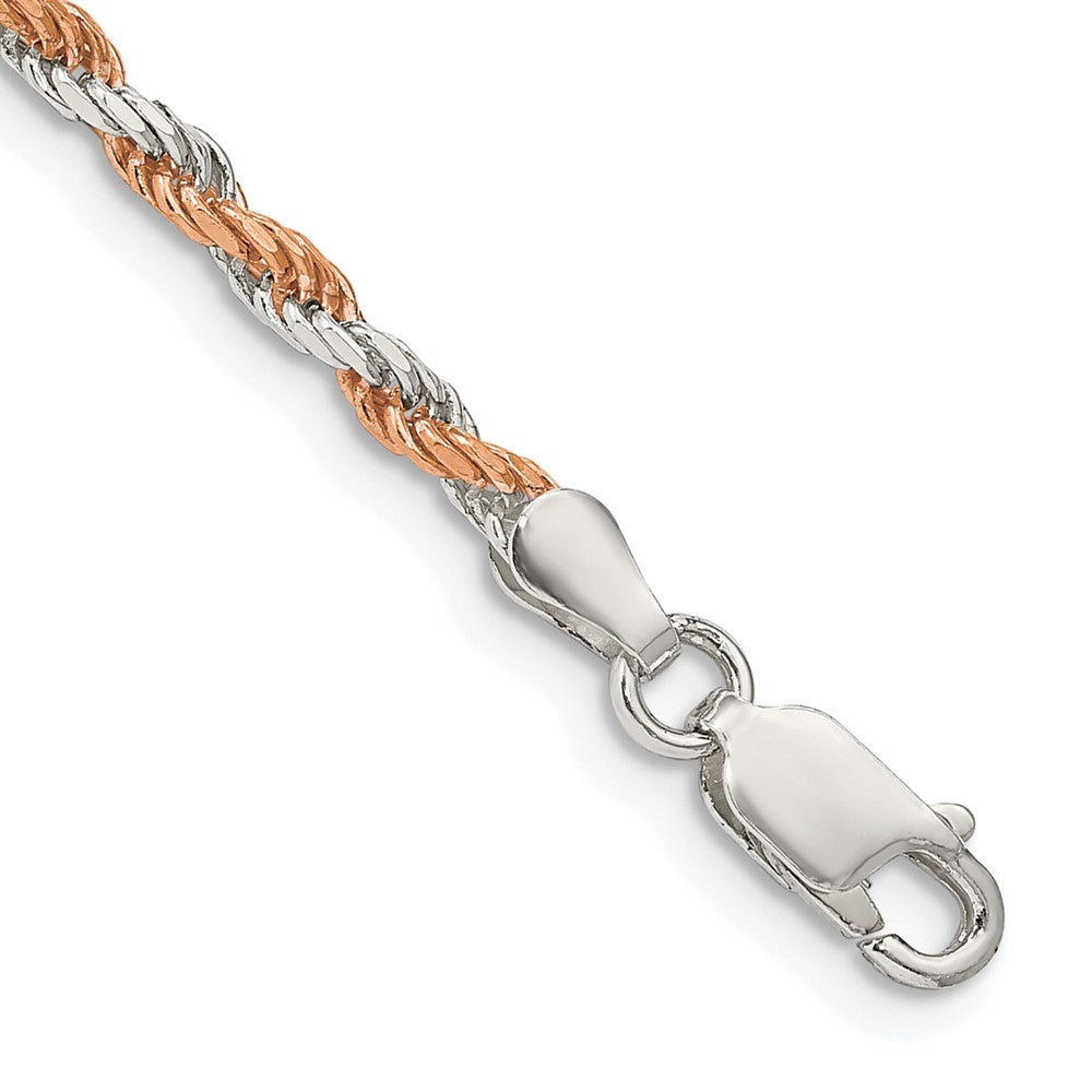 Sterling Silver And Rose Vermeil 2.5mm Diamond-cut Rope Chain QDCR060-8