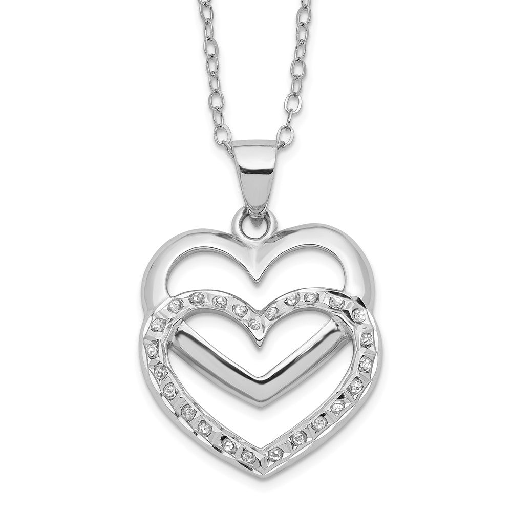 Diamond Fascination Diamond Mystique Sterling Silver Platinum-plated Diamond Double Heart 18 Inch Necklace QDF101