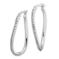 QDF108 Diamond Fascination Diamond Mystique Sterling Silver Platinum-plated Diamond Oval Twist Hoop Earrings