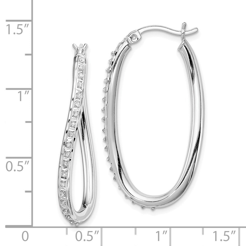 QDF108 Diamond Fascination Diamond Mystique Sterling Silver Platinum-plated Diamond Oval Twist Hoop Earrings