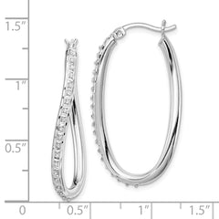 QDF108 Diamond Fascination Diamond Mystique Sterling Silver Platinum-plated Diamond Oval Twist Hoop Earrings