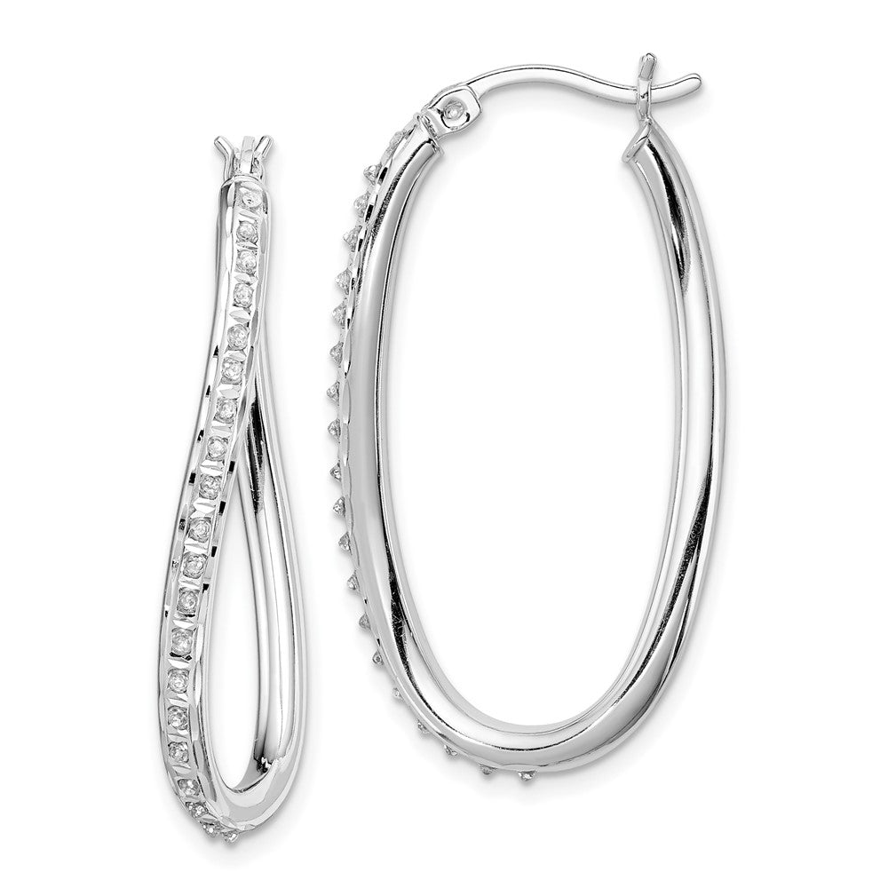 QDF108 Diamond Fascination Diamond Mystique Sterling Silver Platinum-plated Diamond Oval Twist Hoop Earrings