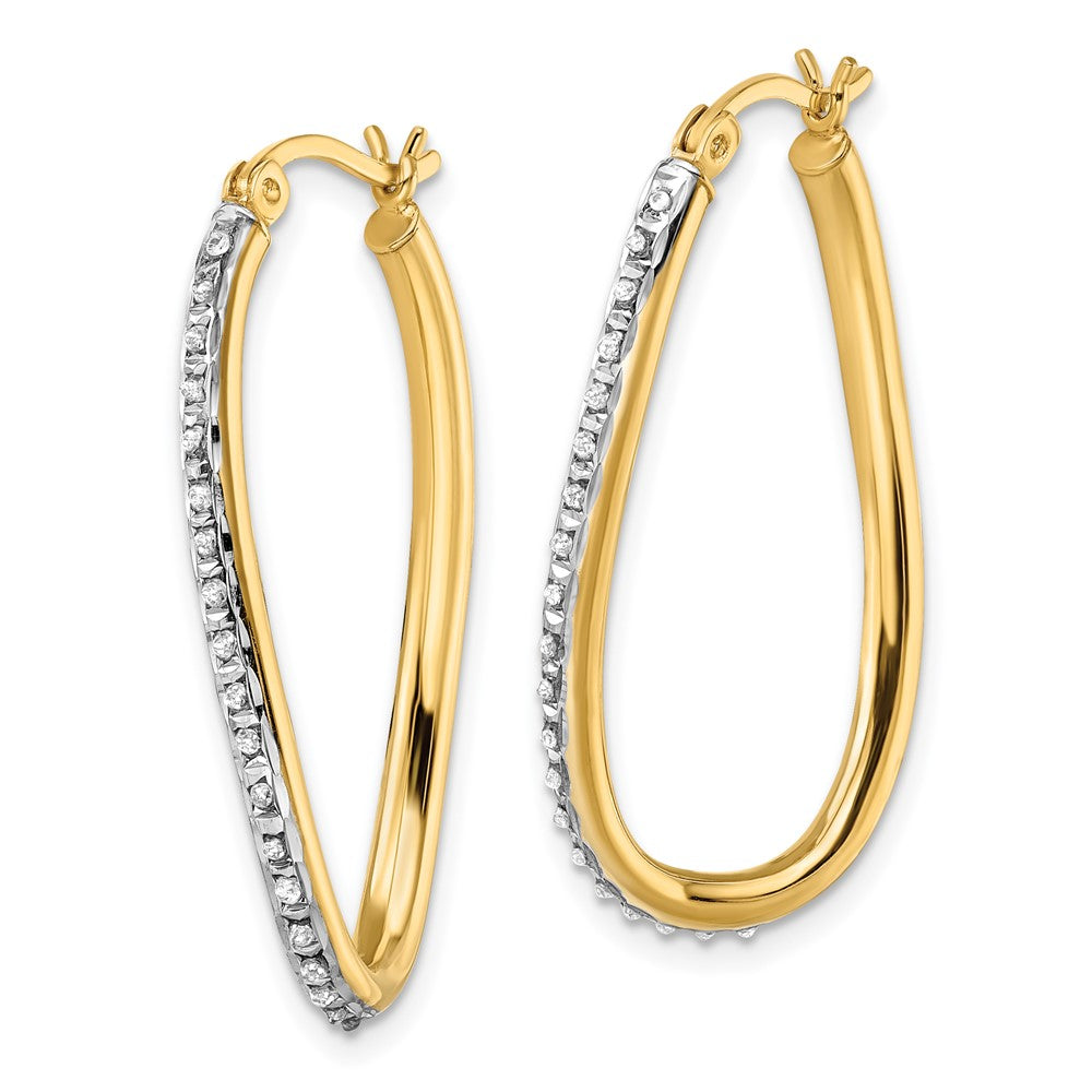 QDF109 Diamond Fascination Diamond Mystique Sterling Silver 18K Gold-plated Diamond Oval Twist Hoop Earrings