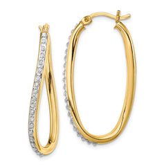 QDF109 Diamond Fascination Diamond Mystique Sterling Silver 18K Gold-plated Diamond Oval Twist Hoop Earrings