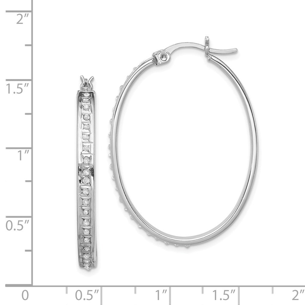 QDF110 Diamond Fascination Diamond Mystique Sterling Silver Platinum-plated Diamond Oval Hoop Earrings