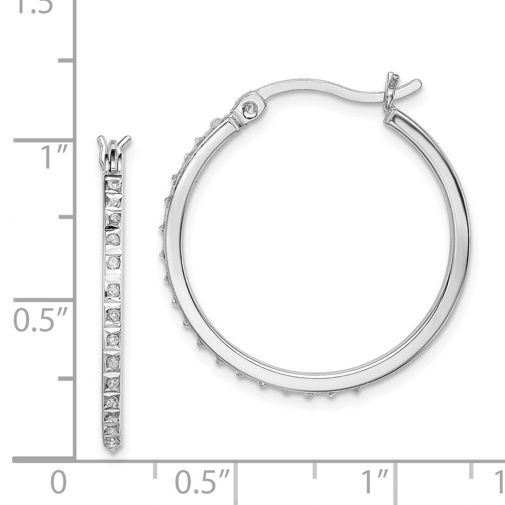 QDF117 Diamond Fascination Diamond Mystique Sterling Silver Platinum-plated Diamond Round Hoop Earrings