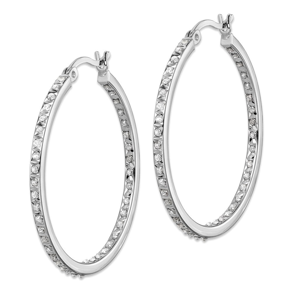 QDF119 Diamond Fascination Diamond Mystique Sterling Silver Platinum-plated Diamond In and Out Round Hoop Earrings