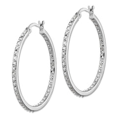 QDF119 Diamond Fascination Diamond Mystique Sterling Silver Platinum-plated Diamond In and Out Round Hoop Earrings
