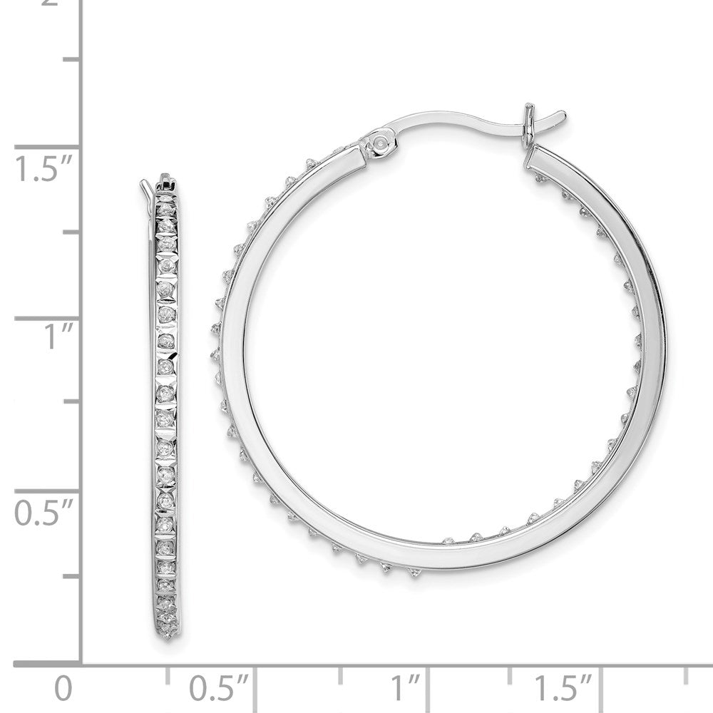 QDF119 Diamond Fascination Diamond Mystique Sterling Silver Platinum-plated Diamond In and Out Round Hoop Earrings