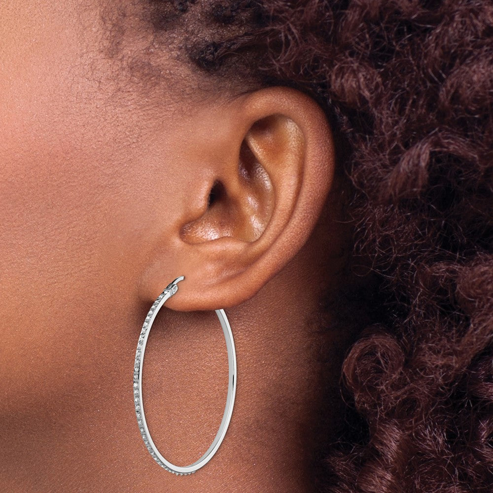 QDF121 Diamond Fascination Diamond Mystique Sterling Silver Platinum-plated Diamond Round Hoop Earrings