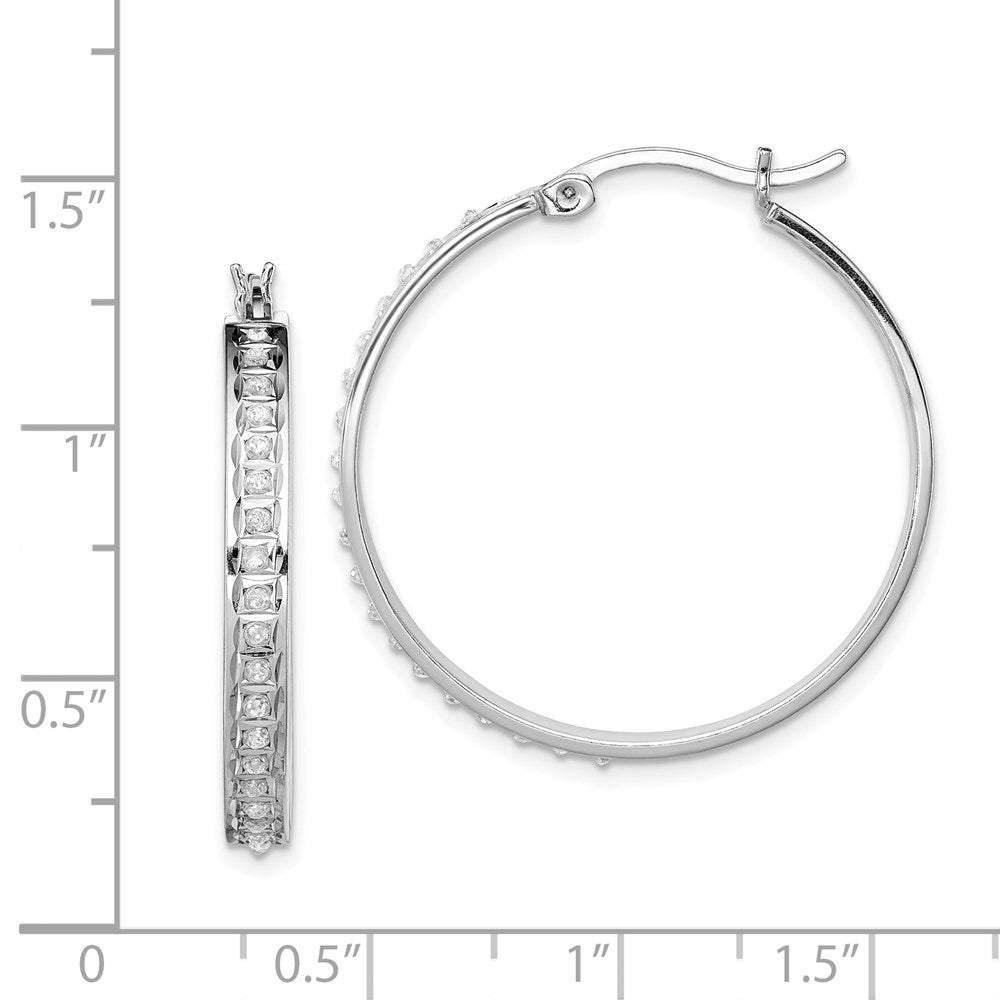 QDF123 Diamond Fascination Diamond Mystique Sterling Silver Platinum-plated Diamond Round Hoop Earrings