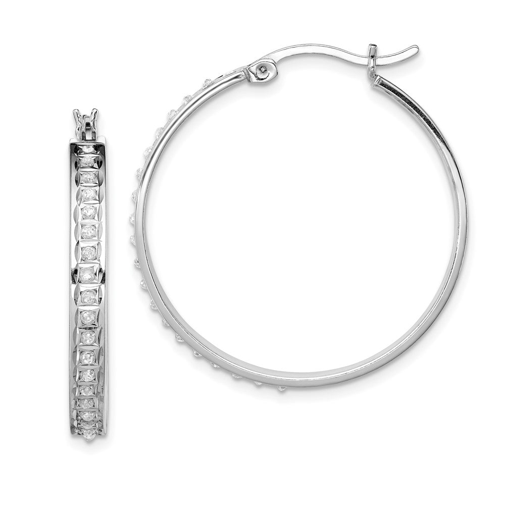 QDF123 Diamond Fascination Diamond Mystique Sterling Silver Platinum-plated Diamond Round Hoop Earrings