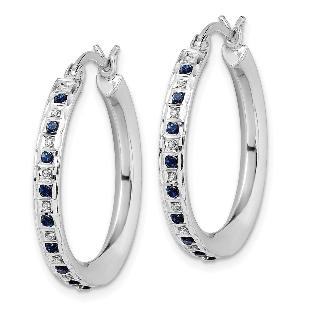 QDF132 Diamond Fascination Diamond Mystique Sterling Silver Platinum-plated Diamond Sapphire Round Hoop Earrings