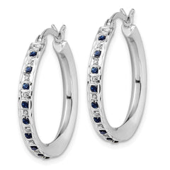QDF132 Diamond Fascination Diamond Mystique Sterling Silver Platinum-plated Diamond Sapphire Round Hoop Earrings