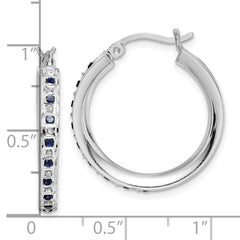 QDF132 Diamond Fascination Diamond Mystique Sterling Silver Platinum-plated Diamond Sapphire Round Hoop Earrings