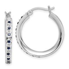 QDF132 Diamond Fascination Diamond Mystique Sterling Silver Platinum-plated Diamond Sapphire Round Hoop Earrings