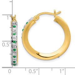 QDF133 Diamond Fascination Diamond Mystique Sterling Silver 18K Gold-plated Diamond and Emerald Round Hoop Earrings