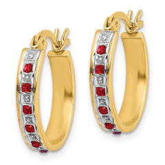 QDF134 Diamond Fascination Diamond Mystique Sterling Silver 18K Gold-plated Diamond and Ruby Oval Hoop Earrings