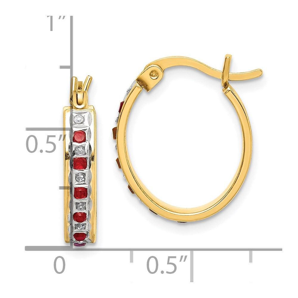 QDF134 Diamond Fascination Diamond Mystique Sterling Silver 18K Gold-plated Diamond and Ruby Oval Hoop Earrings
