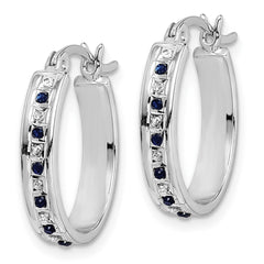 QDF135 Diamond Fascination Diamond Mystique Sterling Silver Platinum-plated Diamond and Sapphire Oval Hoop Earring