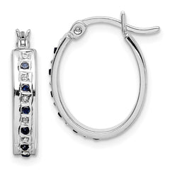 QDF135 Diamond Fascination Diamond Mystique Sterling Silver Platinum-plated Diamond and Sapphire Oval Hoop Earring