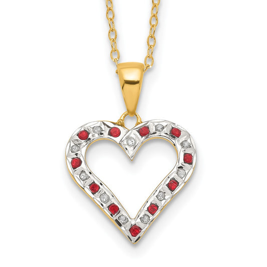 Diamond Fascination Diamond Mystique Sterling Silver 18K Gold-plated Diamond and Ruby Heart 18 Inch Necklace QDF136