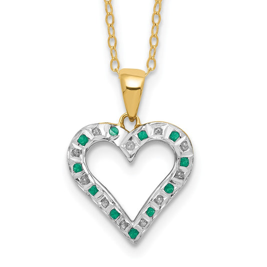 Diamond Fascination Diamond Mystique Sterling Silver 18K Gold-plated Diamond and Emerald Heart 18 Inch Necklace QDF138